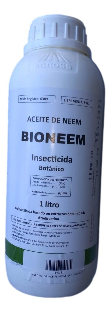 INSECTICIDA ACEITE NEEM - 1LT - BIONEEM